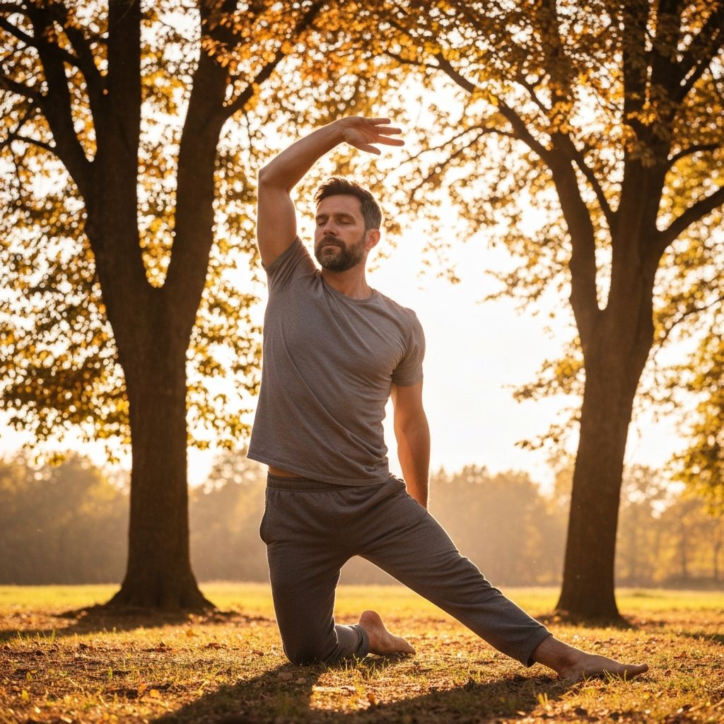 Man practicing gentle yoga